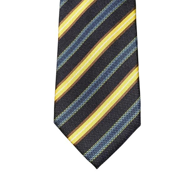 Massimo Bizzocchi Silk Tie Necktie Stripes Striped Blue Gold Made in Italy - Picture 2 of 8